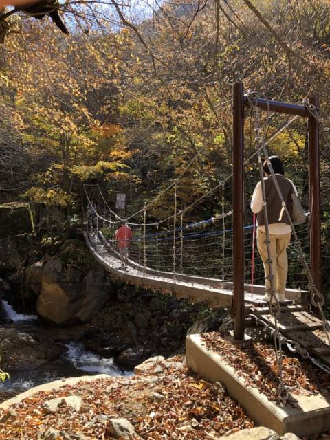 須坂米子大瀑布サイクリング　つり橋　