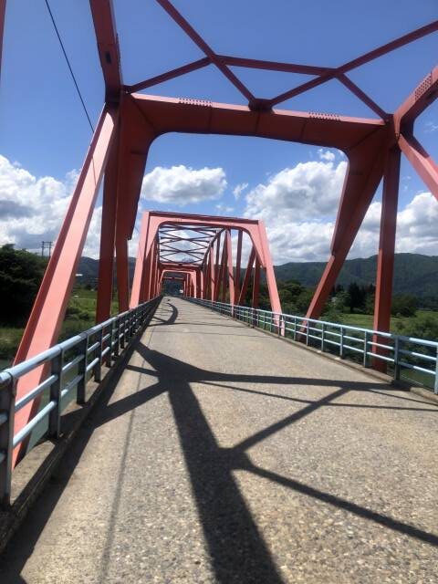 飯山輪行サイクリング　赤い橋