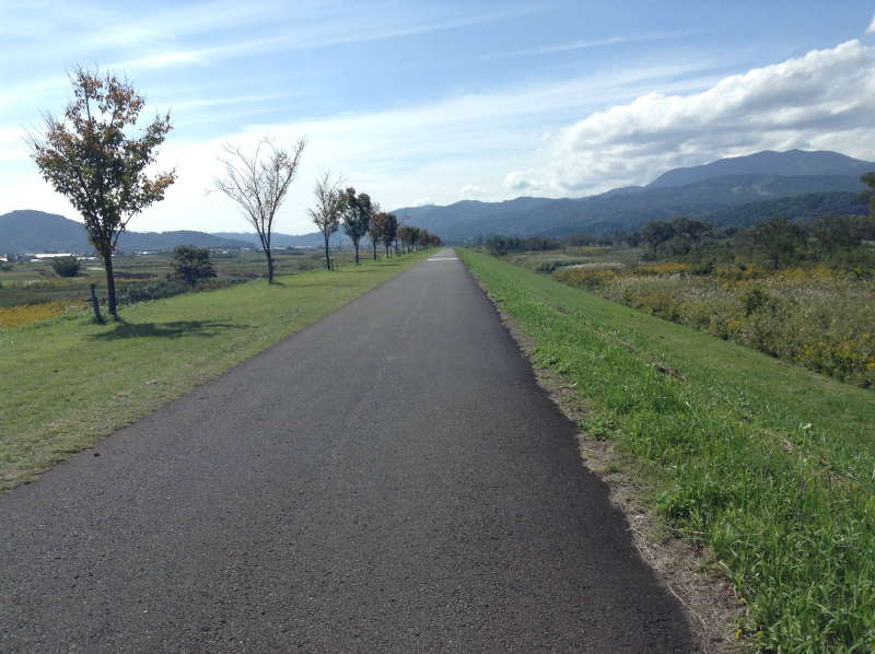 飯山巨木を巡るサイクリング　まっすぐな道